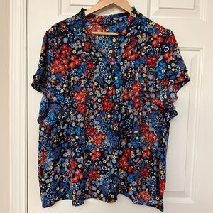Zac & Rachel Blue and Red Floral Blouse
